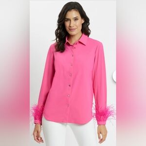 Gorgeous NWOT Jude Connally Randi Shirt with Pink Feather Cuffs Sz L